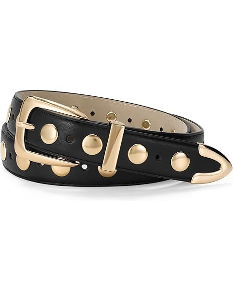 JASGOOD Women Fashion Leather Belt Punk Studded Belt for Jeans Pants Dresses | Amazon (US)
