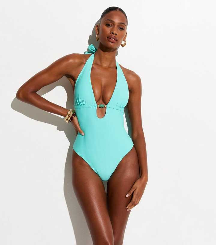 Turquoise Tummy Control Plunge Bead Swimsuit | New Look | New Look (UK)