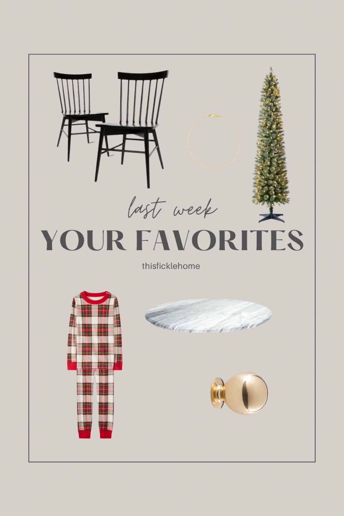 Black dining chairs, lazy susan, unlacquered brass knob, artificial pencil Christmas tree, kids holiday pjs, matching family Christmas pjs, mini gold bead bracelet.

#LTKhome #LTKkids #LTKHoliday