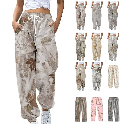 Camo Sweatpants Women Maple Leaf Print Oversized Sweatpants Fleece Camouflage High Waisted Joggers Pants with Pockets | Amazon (US)