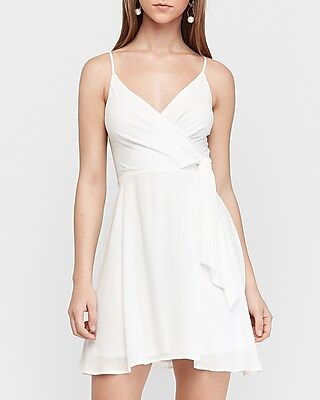 Side Tie Cami Strap Fit And Flare Dress White Women's S | Express