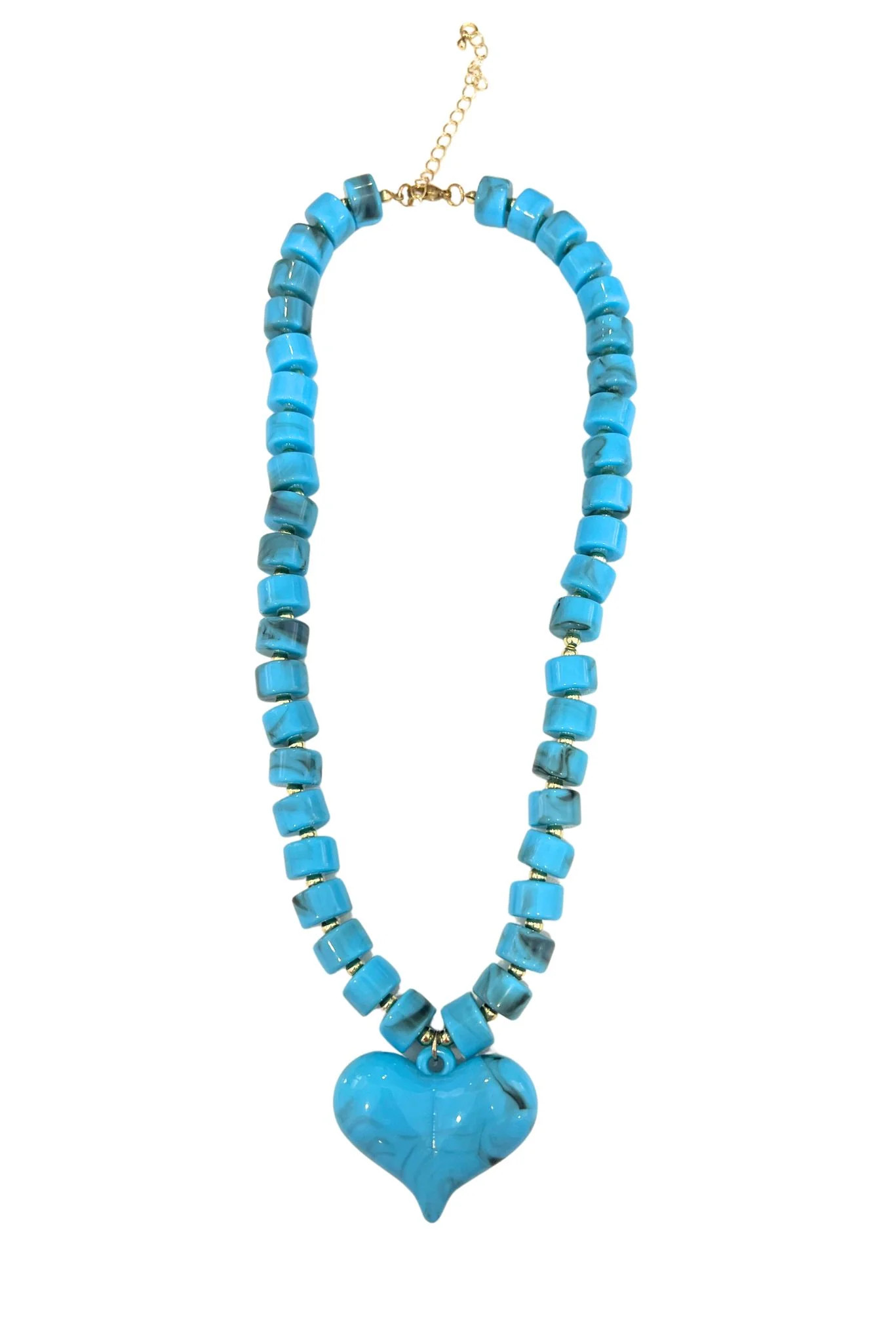 Turquoise Beaded Necklace With Heart Charm | SSYS