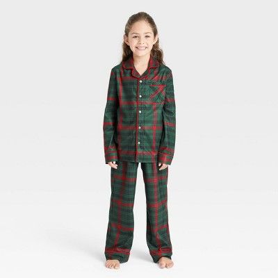 Kids' Tartan Plaid 2pc Pajama Set Dark Green/Red - Hearth & Hand™ with Magnolia | Target