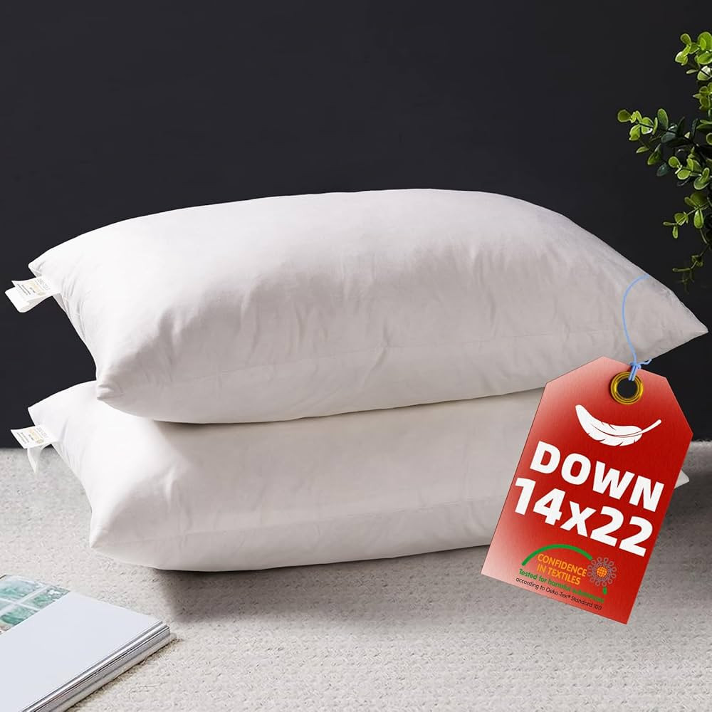 YSTHER Down Feather Throw Pillow Inserts 14x22 Set of 2 Firm Large Lumbar Pillows for Bed Decorat... | Amazon (US)