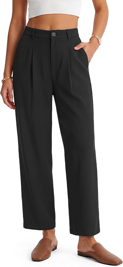 Arach&Cloz Women's Linen Blend Ankle Pants Fall Business Casual Trousers | Amazon (US)