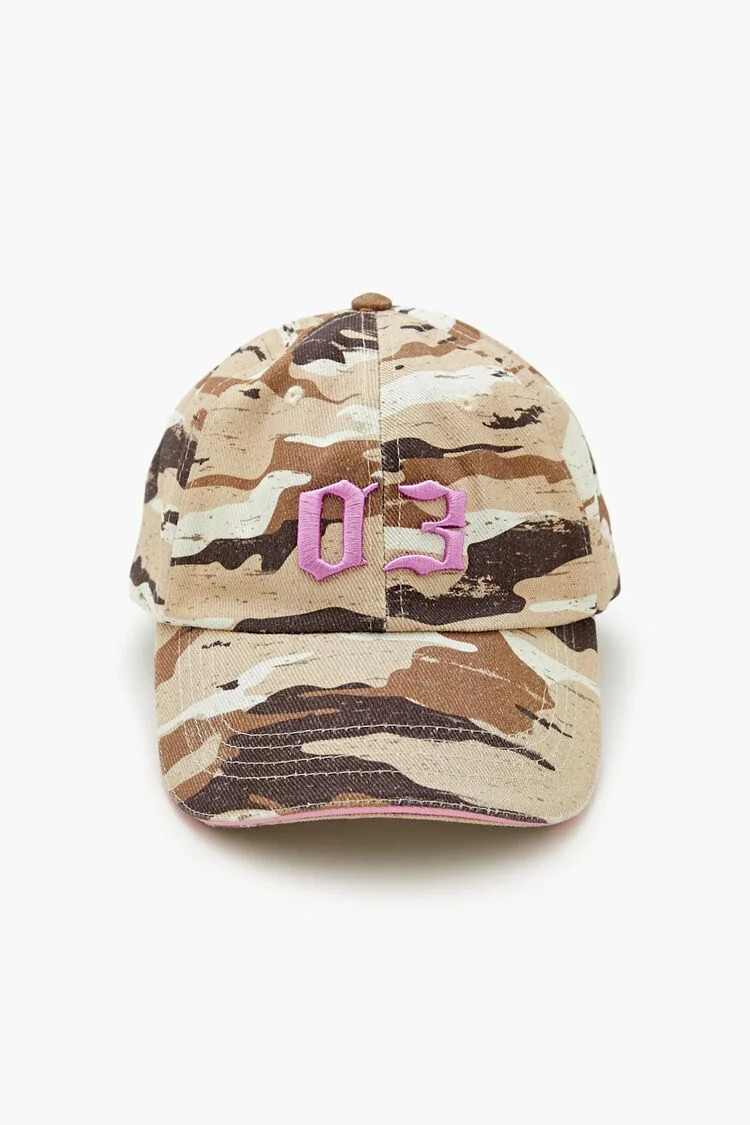 Men 03 Embroidered Camo Baseball Cap in Tan | Forever 21