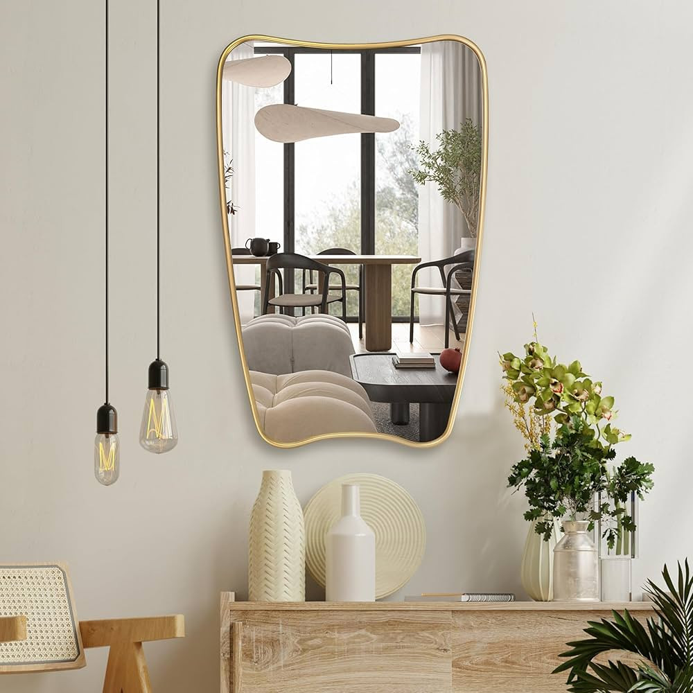 Irregular Wall Mirror, 32'' x 22'' Gold Framed, Asymmetrical Decorative Mirror for Living Room En... | Amazon (CA)