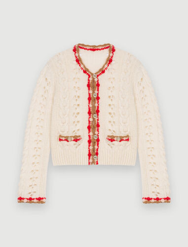 122MONLOUP Contrasting openwork knit cardigan | Maje US