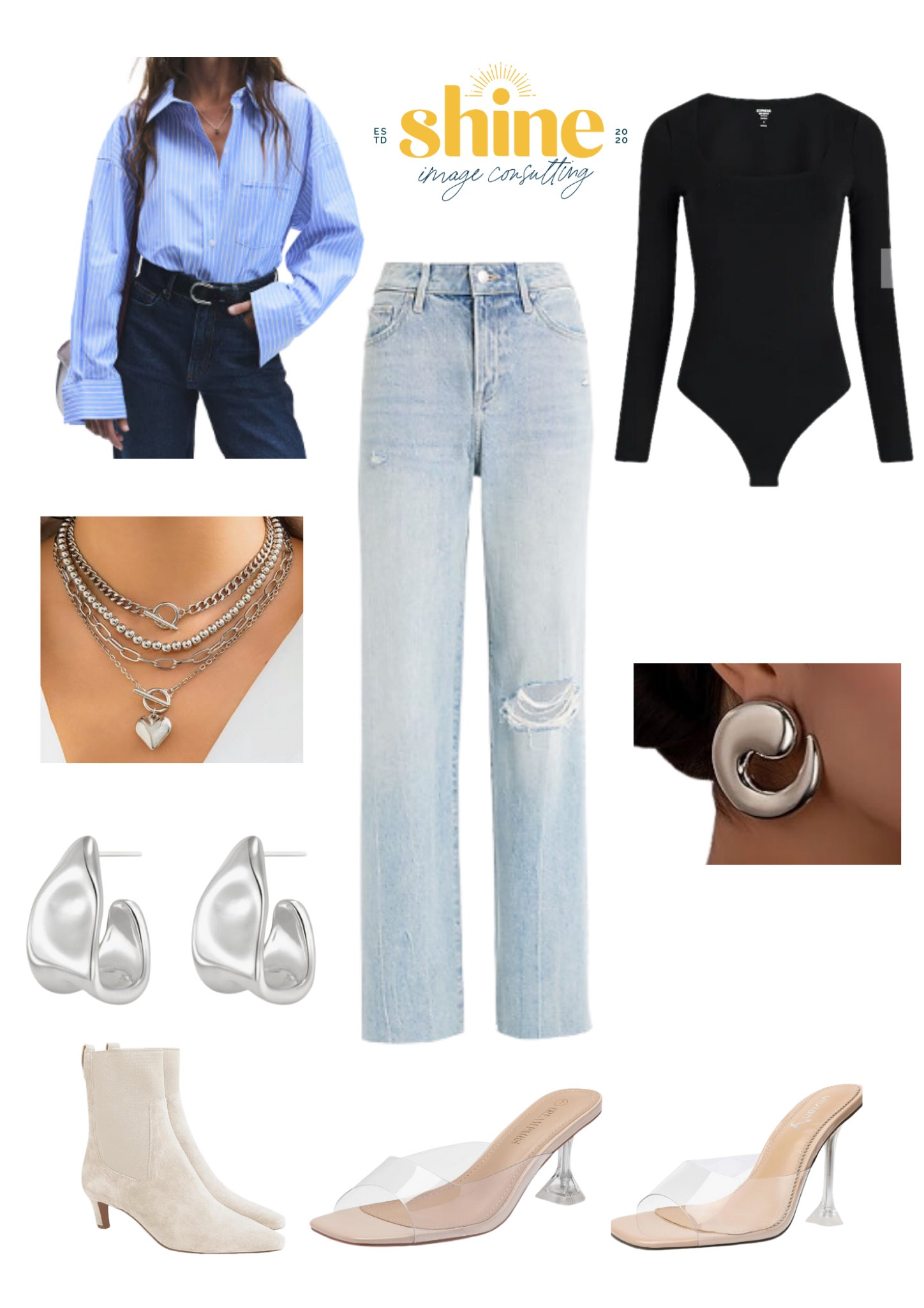 Let’s style light washed ripped jeans 👖 Oversized button down top or fitted bodysuit  Who is this for? Cool or Deep Winter Palettes ❄️ and Cool or Light Summer Palettes 💙

#LTKMidsize #LTKStyleTip #LTKPlusSize