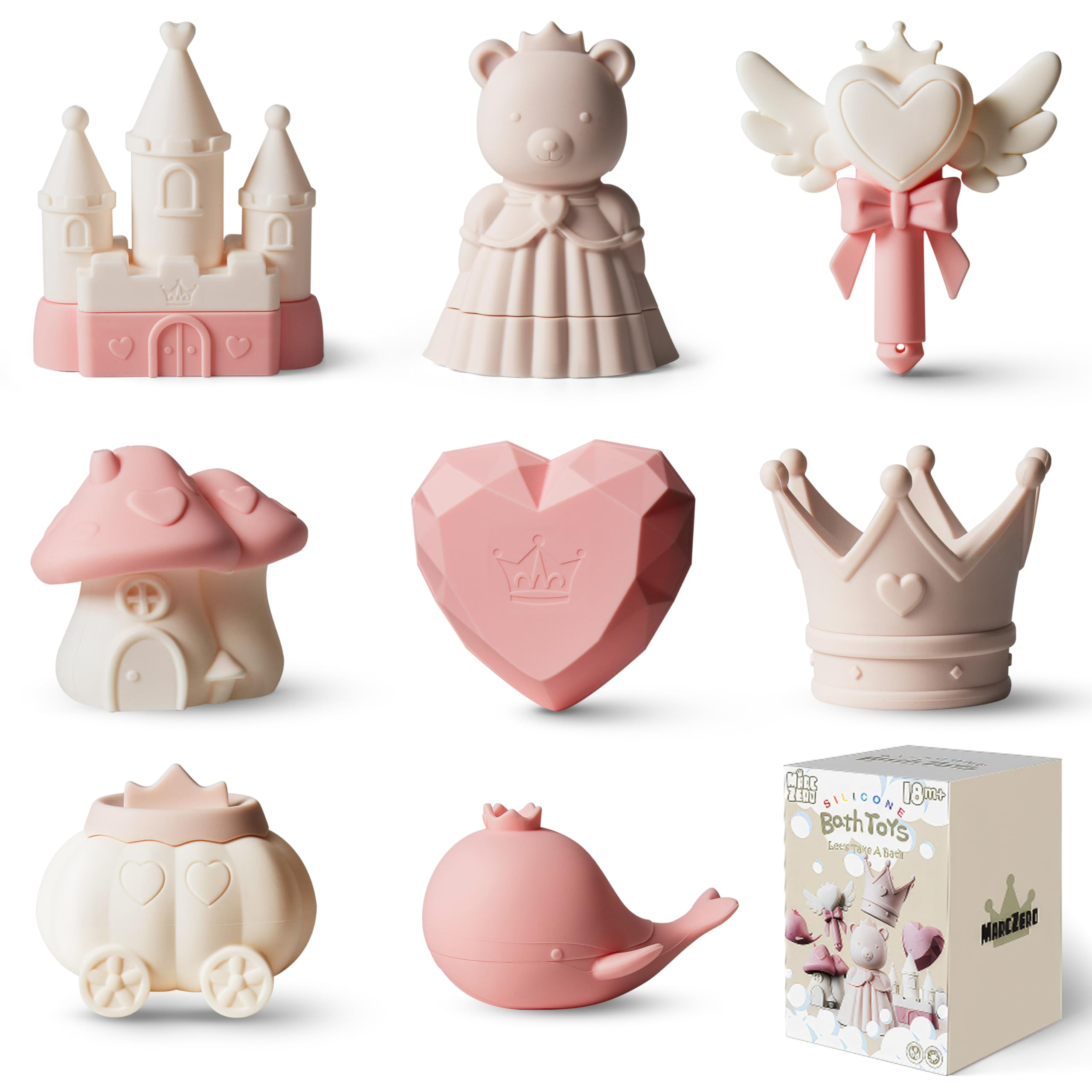 MarcZero Princess Silicone Bath Toys 8Pcs for Toddlers Kids Babies,Bathtub Water Toys,Soft Squeez... | Amazon (US)