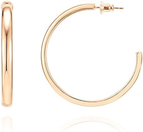 PAVOI 14K Gold Plated Wide Flat Edge Hoop Earrings for Women | Rose, White and Yellow Gold Hoops ... | Amazon (US)