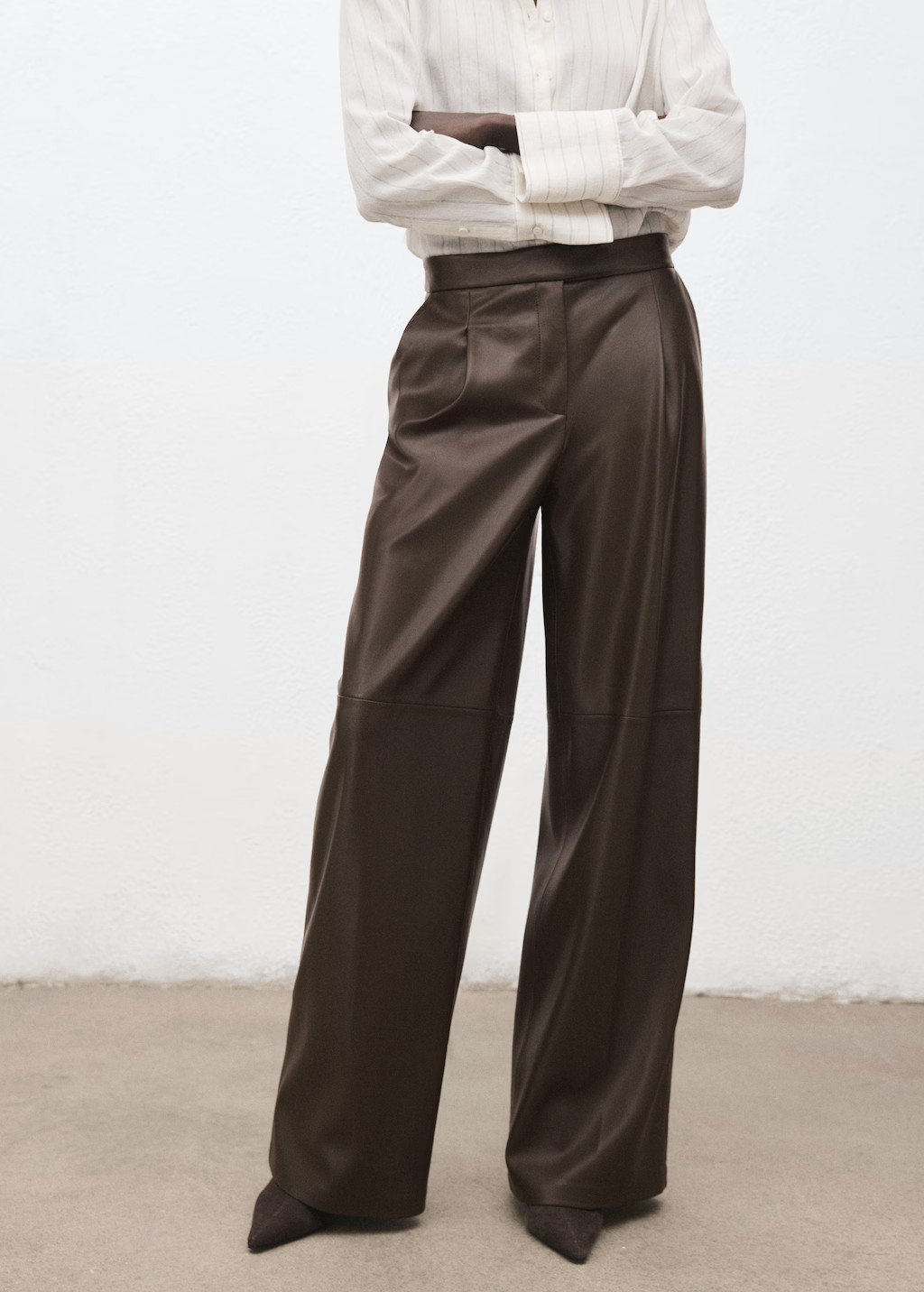 Leather-effect wide-leg trousers - Women | MANGO United Kingdom | MANGO (UK)