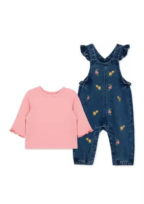Little Me Baby Girls Flowers Overall Set, Blue, 3 Months | Belk