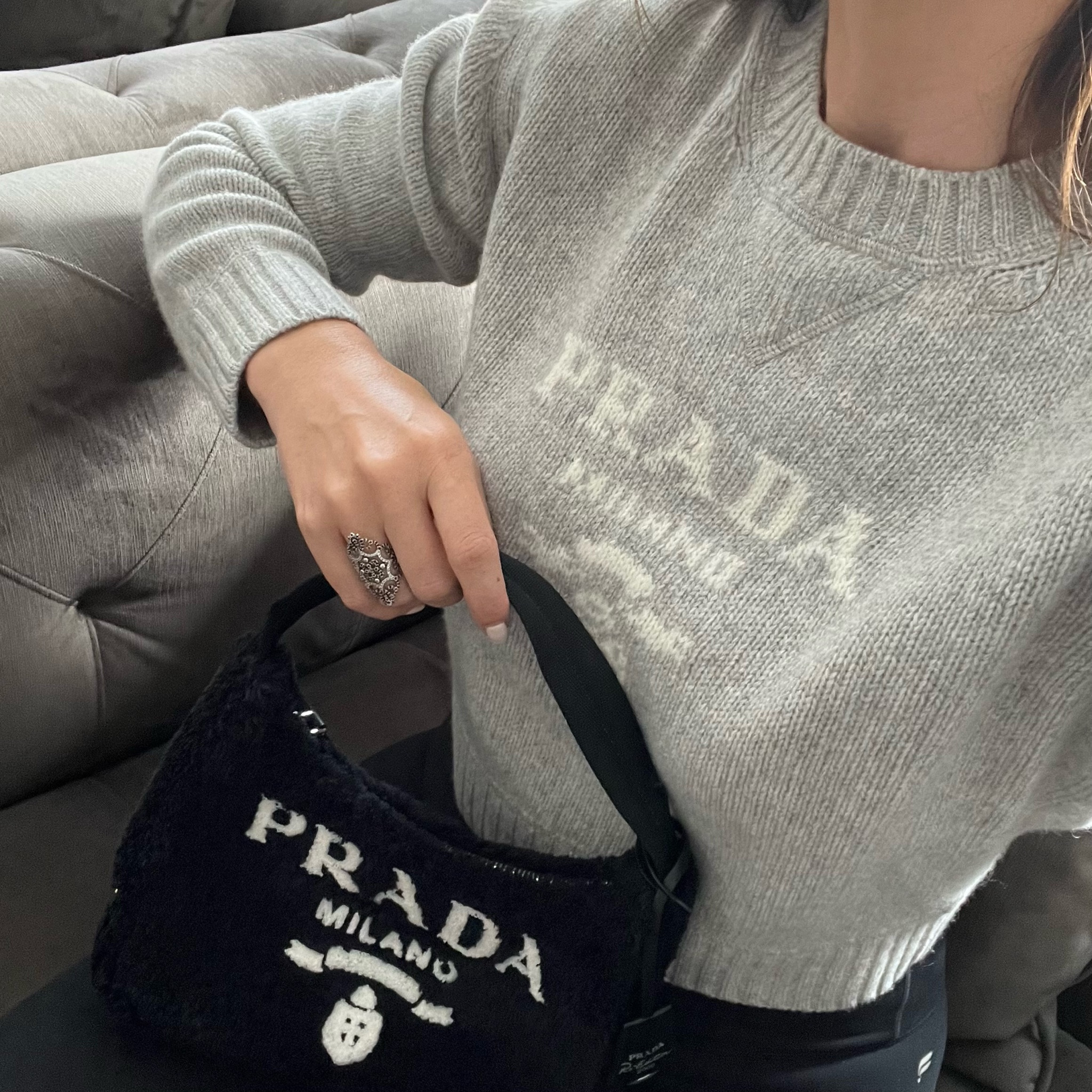Grey wool knit jumper long sleeve, black wool knit fluffy bag, prada

#LTKitbag #LTKeurope #LTKSeasonal