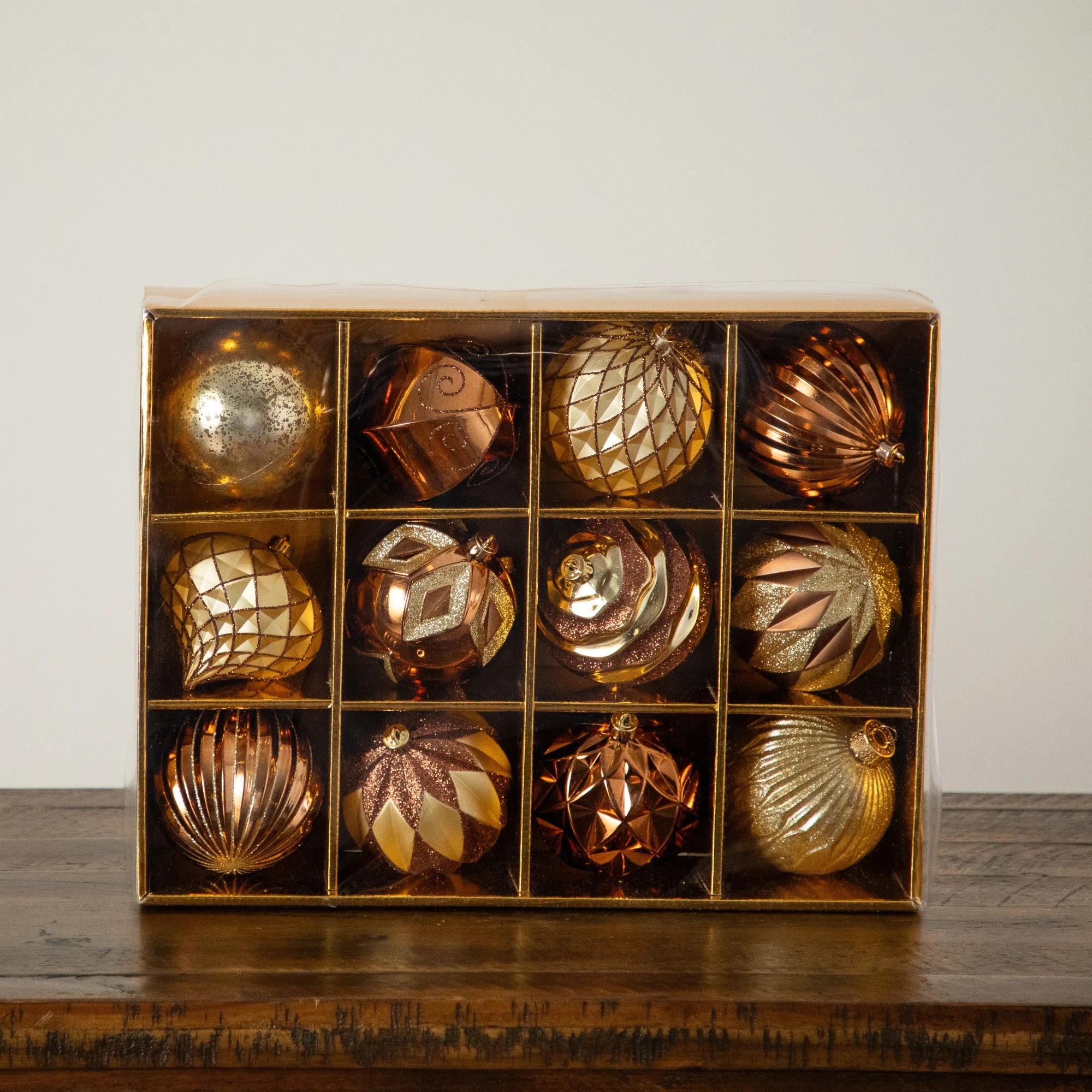 12-pc Gold and Bronze Ball Shatterproof Christmas Ornaments | Wayfair North America