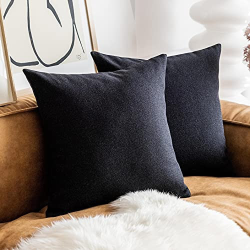 Home Brilliant Black Pillow Covers 18x18 Canvas Linen Throw Pillow Cover for Couch Throw Pillows Decoration, 18 inches, 45 x 45 cm, Set of 2, Black | Amazon (US)