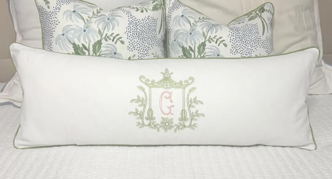 Large Monogram Pillow Cover-Embroidered Pillow-Personalized Pillow-Large Lumbar Pillow--Farmhouse... | Etsy (US)
