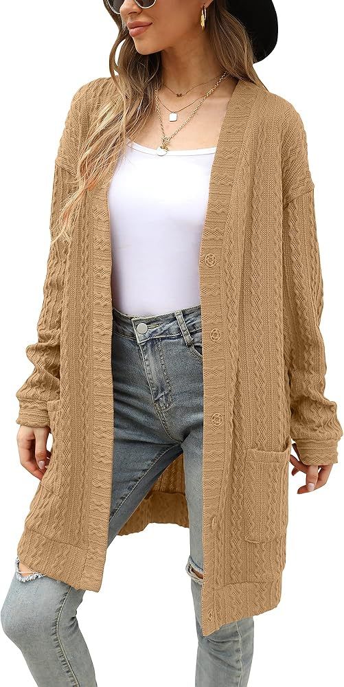 JULYCLO Womens Long Sleeve Open Front Cardigans Snap Buttons Sweaters Outerwear with Pockets | Amazon (US)