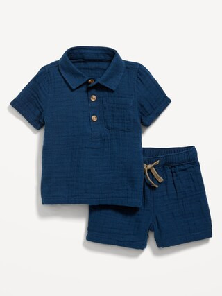 Unisex Textured Double-Weave Shirt & Shorts Set for Baby | Old Navy (US)