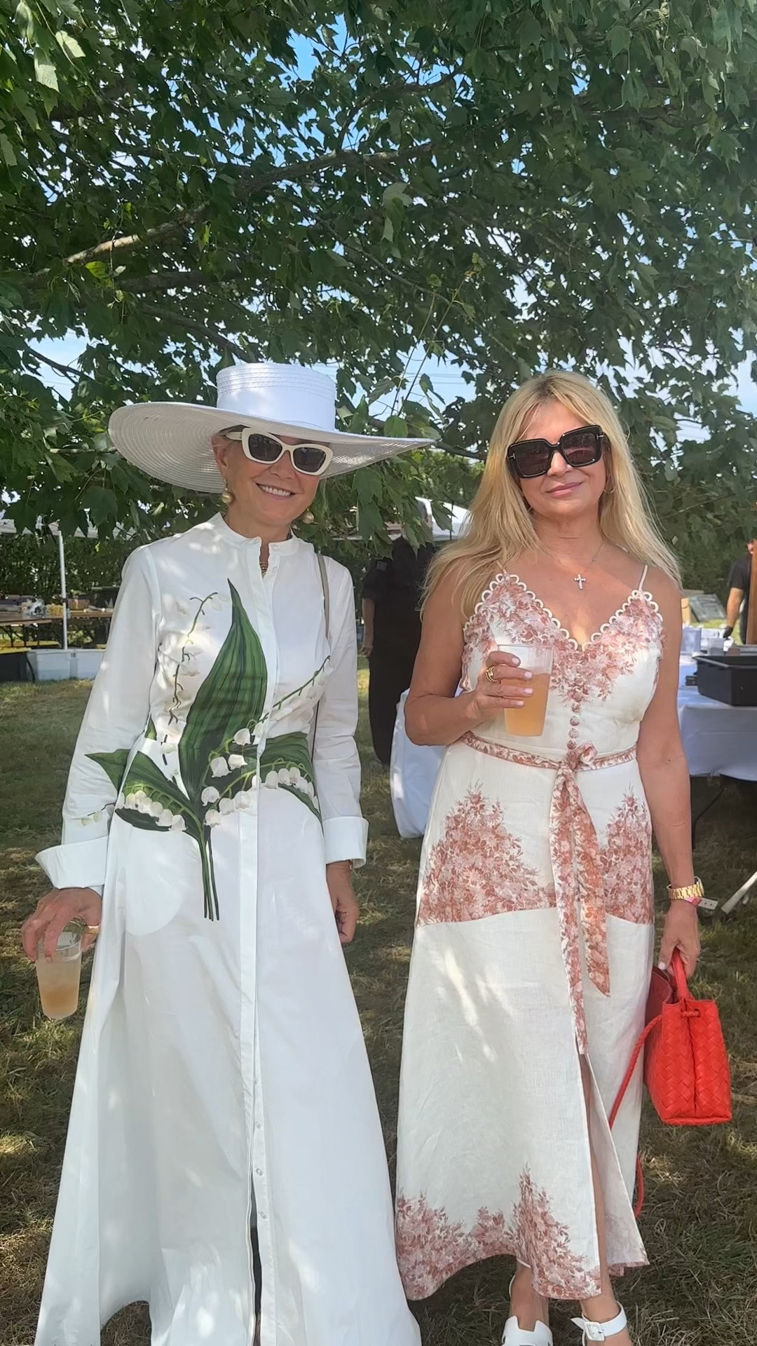 This Lily of the Valley Oscar de la Renta dress is one of a kind. The flowers stand out amid the crisp white material. A perfect summer dress for parties, Polo, and more. The Lauren Rubinski earrings are stunning, so is the Eric Javits hat and Chanel sunglasses. 