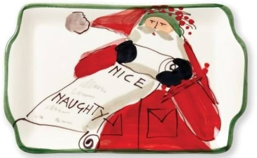 Vietri Old St. Nick Rectangular Plate, Naughty or Nice, Deluxe Christmas Stoneware Dish | Amazon (US)