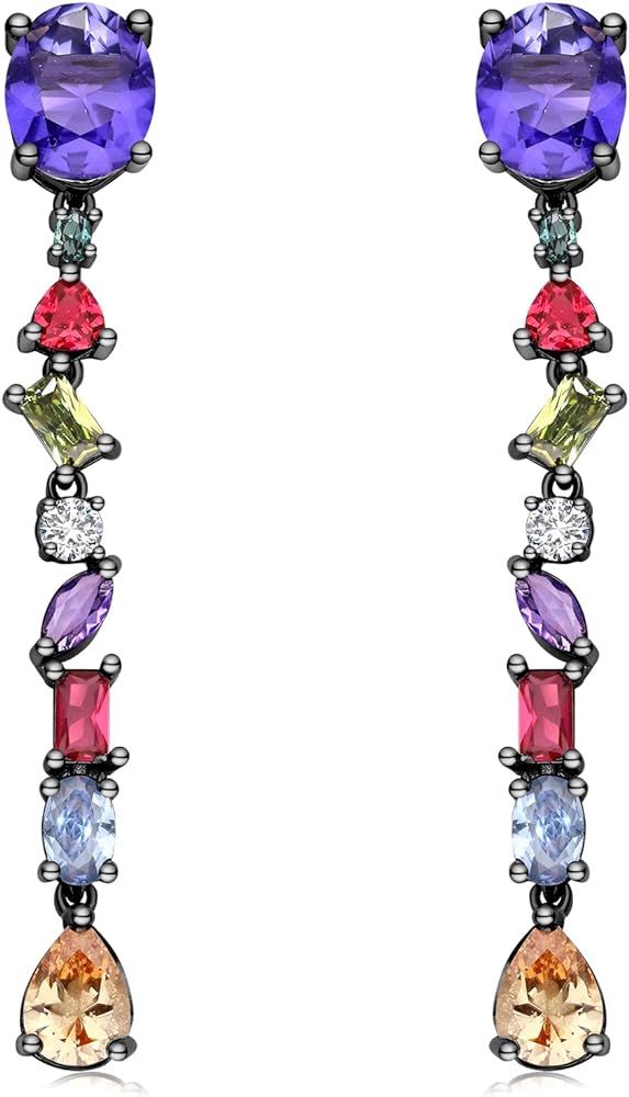 Long Crystal Dangle Earrings for Women Wedding Bridal Colorful Rhinestone Cubic Zirconia Drop Ear... | Amazon (US)