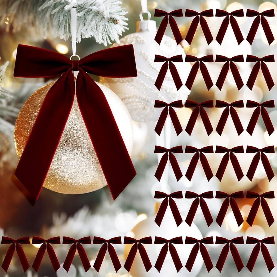 30 Pcs Burgundy Velvet Ribbon Bows 7 x 10 Inch Premade Christmas Velvet Bows with Twist Tie for G... | Amazon (US)