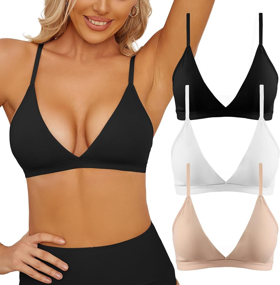 INIBUD Bralette for Women Triangle Cups Adjustable Straps Wireless Bra Deep V Neck Removable Padd... | Amazon (US)