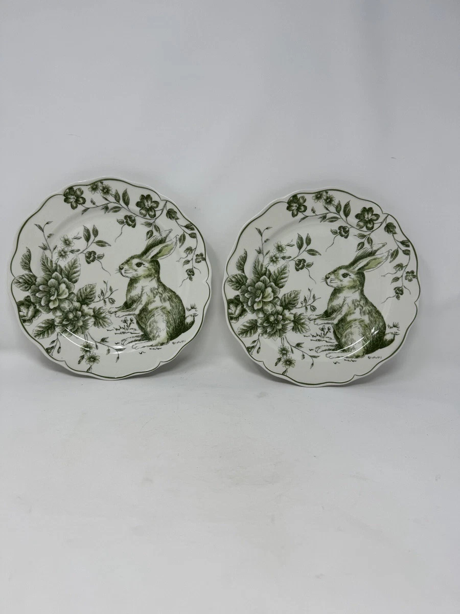 lot of 2 Green Floral Plates Bunny Rabbit Design 9" Salad Plates new easter HTF  | eBay | eBay US