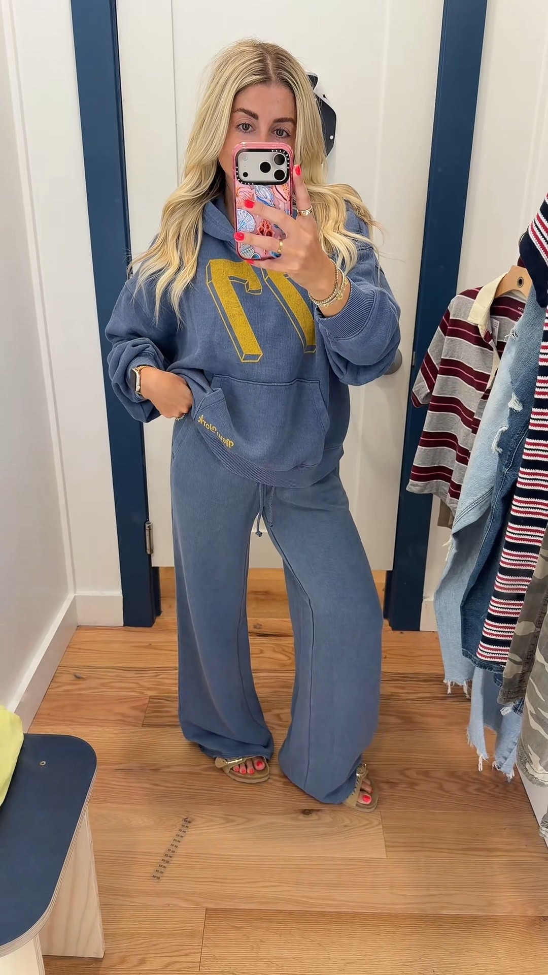 New matching set at American Eagle! 
Small hoodie 
Xs pants 
Sandals tts

#LTKSaleAlert