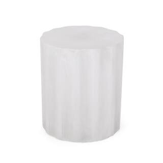 Deanna Antique White Cylindrical Stone Outdoor Side Table | The Home Depot
