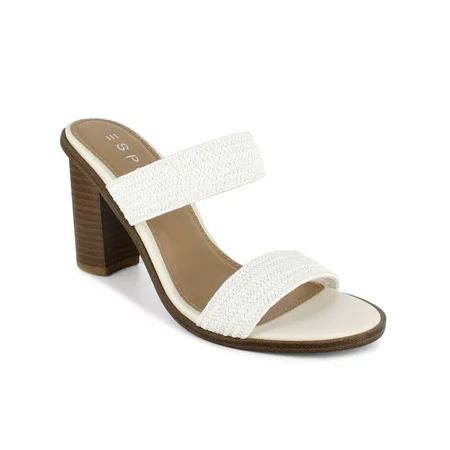 ESPRIT Womens White Woven Straps Padded Breathable Paola Almond Toe Block Heel Slip On Slide Sandals | Walmart (US)