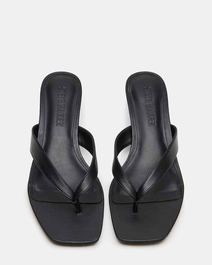 TRACIE Black Leather Thong Strap Women's Kitten Heel | Steve Madden (US)