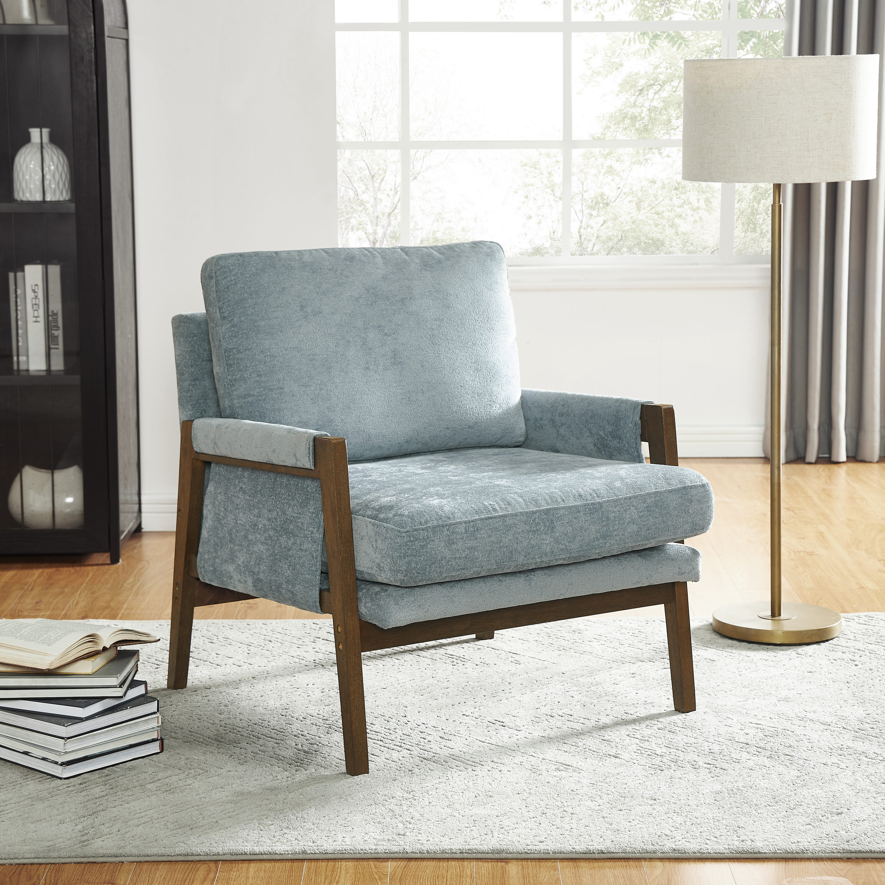 Roundhill Furniture Kelly 30.2-in W Casual Blue Velvet Accent Armchair one_size | AC302BU | Lowe's