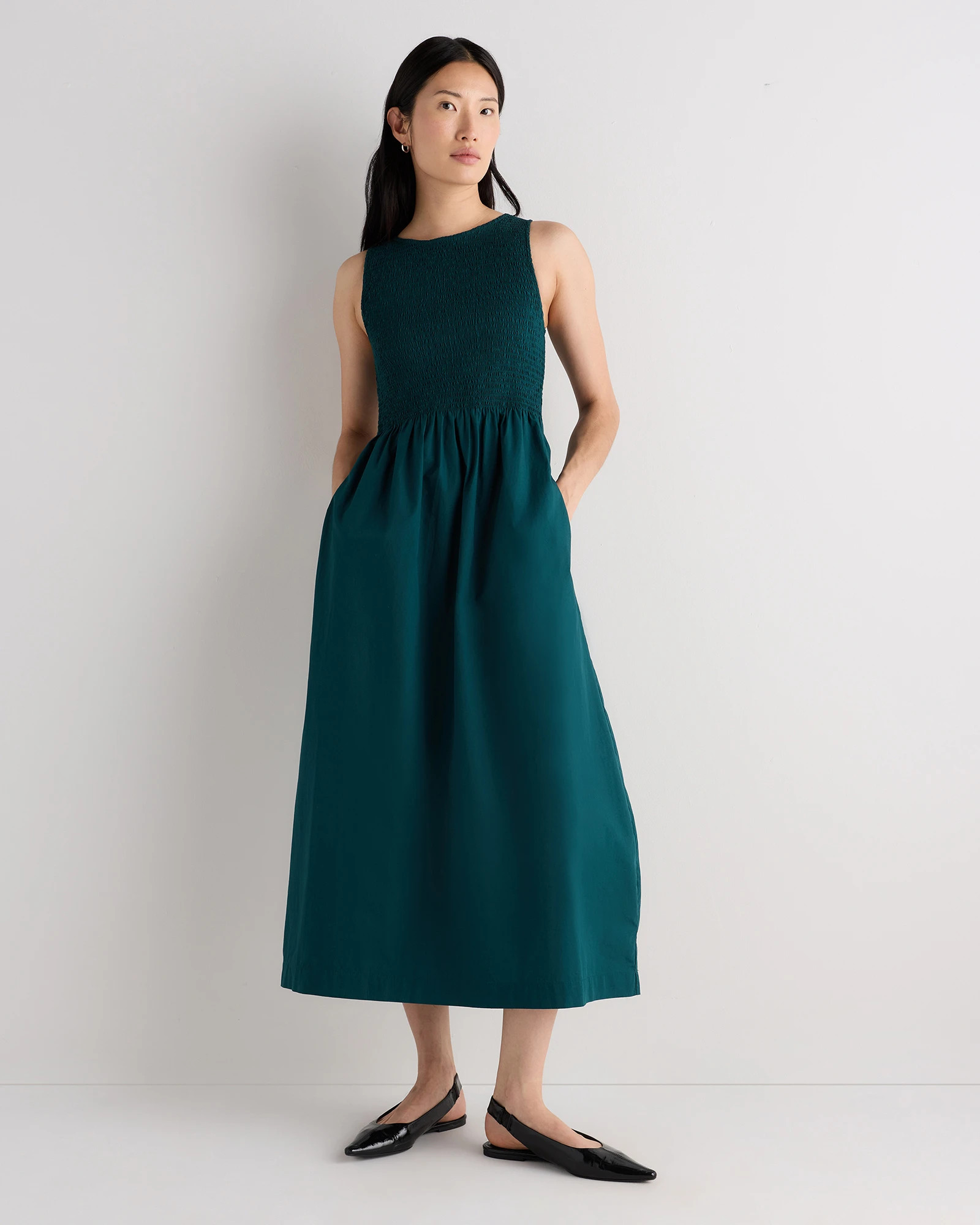 Quince | Women's Poplin Boat Neck Maxi Dress in Black, Size Large, Cotton | Quince