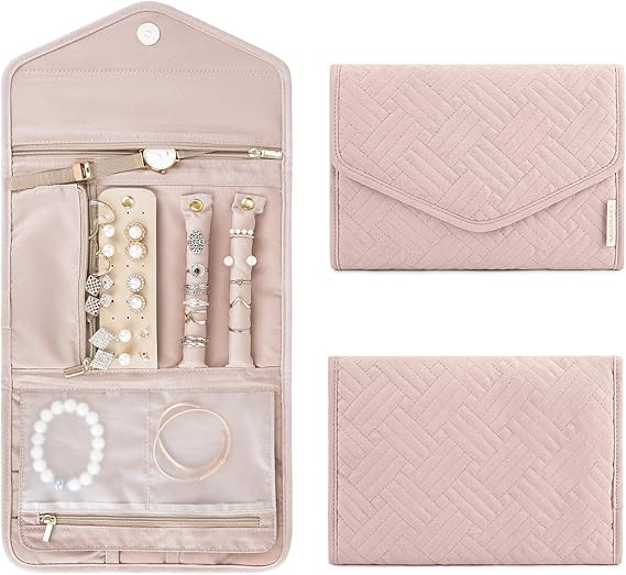 bagsmart Travel Jewelry Organizer Roll Foldable Jewelry Case for Journey-Rings, Necklaces, Bracel... | Amazon (US)