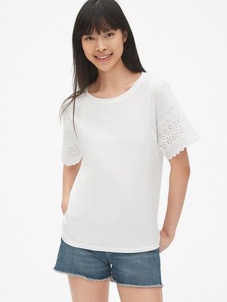 Eyelet Embroidered Sleeve Crewneck T-Shirt | Gap US