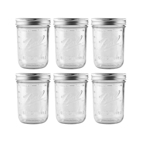 Amazon.com: Ball - 16 oz Wide Mouth Glass Mason Jars | 6 Pack Jars with Airtight Lids | Large Gla... | Amazon (US)