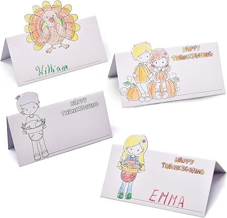 Color Your Own Thanksgiving Place Cards for Kids 100 Pack Happy Harvest Coloring Activity Paper T... | Amazon (US)
