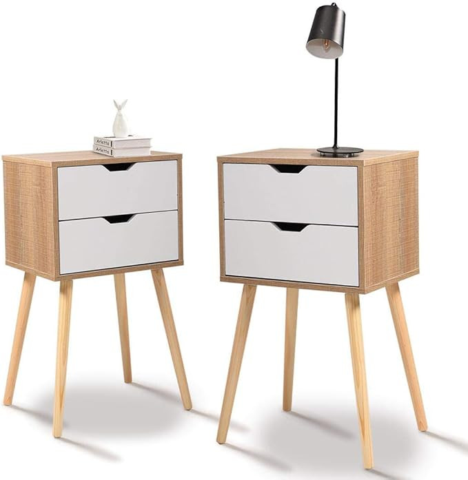 JAXPETY Set of 2 Modern Wood Nightstand, Bedside Table with 2 Drawers, Bedside Furniture, Night Stan | Amazon (US)