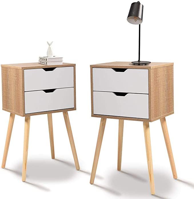 JAXPETY Set of 2 Modern Wood Nightstand, Bedside Table with 2 Drawers, Bedside Furniture, Night Stan | Amazon (US)