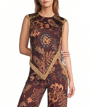 Antonio Melani Coordinating Alaia Paisley Fringe Crew Neck Cap Sleeve Blouse -  6 | Dillard's