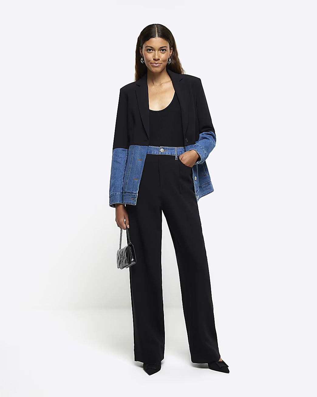 Black hybrid tailored trousers | River Island (UK & IE)