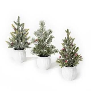 SULLIVANS Green Plastic Potted Pine Artificial Tree (Set of 3)-TR1118 - The Home Depot | The Home Depot