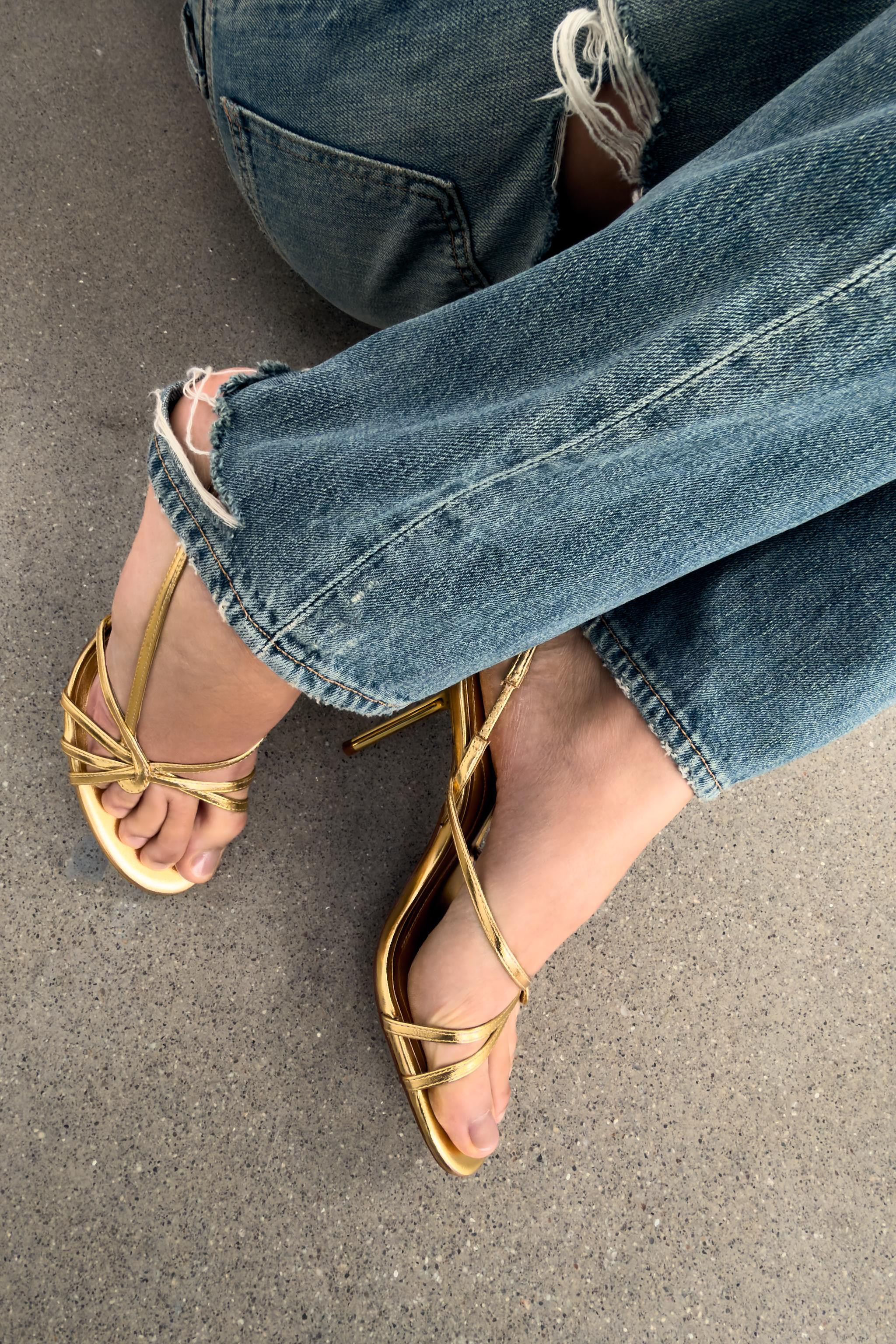 LAMINATED STRAPPY HEELED SANDALS | Zara US