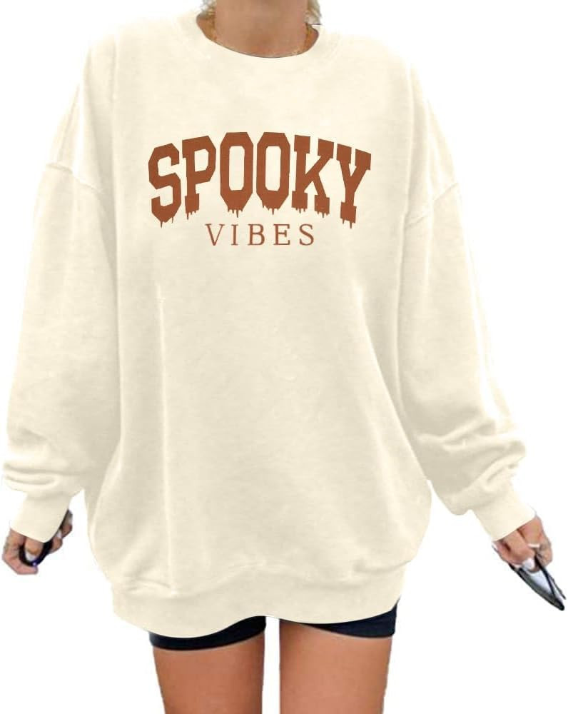 BANGELY Oversized Halloween Sweatshirt Women Vintage Spooky Season Pullover Top Spooky Vibes Lett... | Amazon (US)