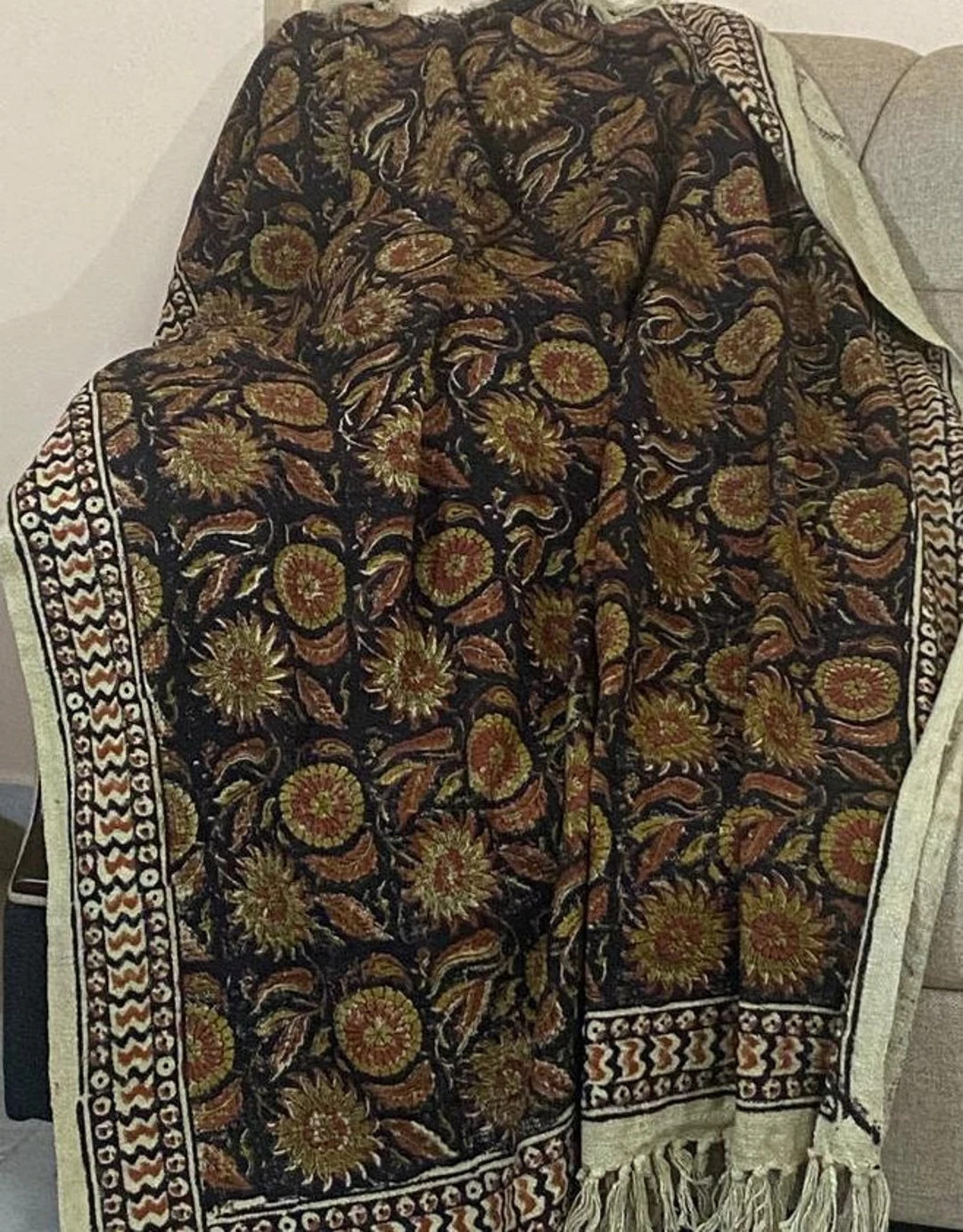 Bohemian Mud Cloth Throw Blanket With Tassels Hand Loomed Block Print Cotton Sofa Throw for Livin... | Etsy (US)