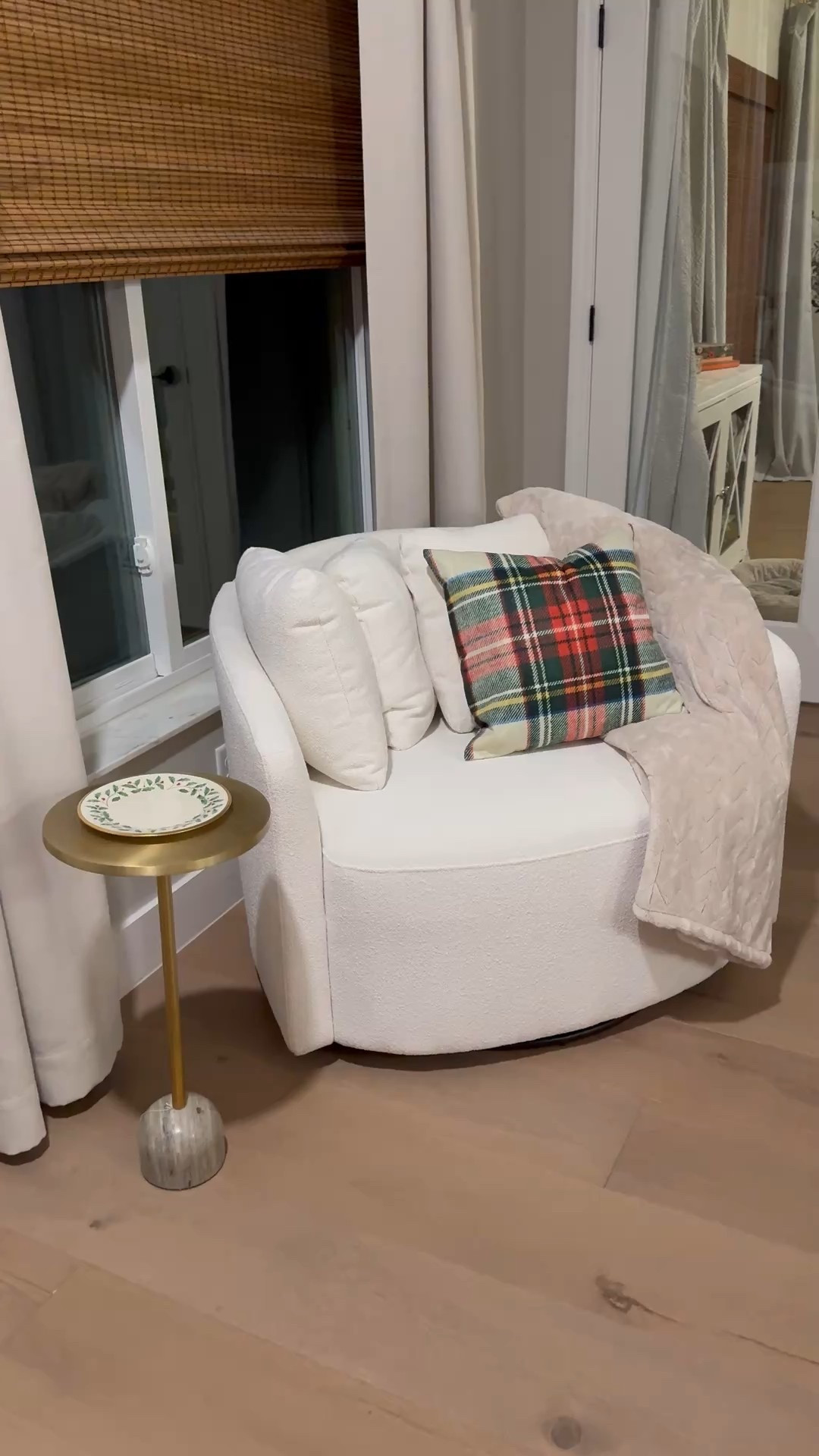 My favorite swivel chair ready for the holidays!  Home decor for the holidays, plaid pillow case, throw blanket 

#LTKGiftGuide #LTKHoliday #LTKHome