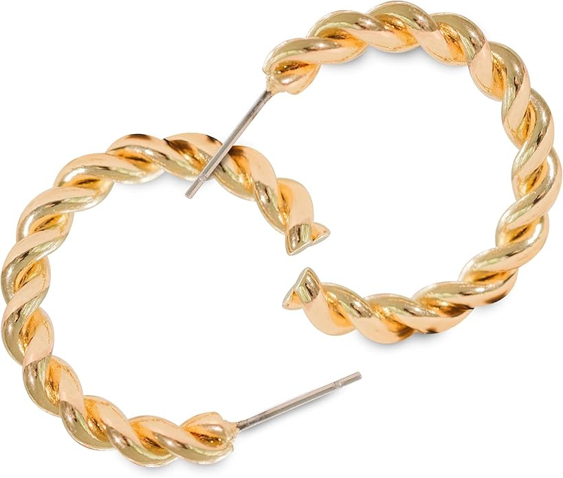Harper Meyers Polished Gold Twisted Hoop Earrings – Lightweight Braided Hoops for Women – Ele... | Amazon (US)