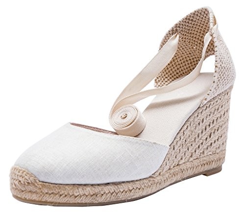U-lite 3" Cap Toe Platform Wedges Sandals for Women, Classic Soft Ankle-Tie Lace up Espadrilles S... | Amazon (US)